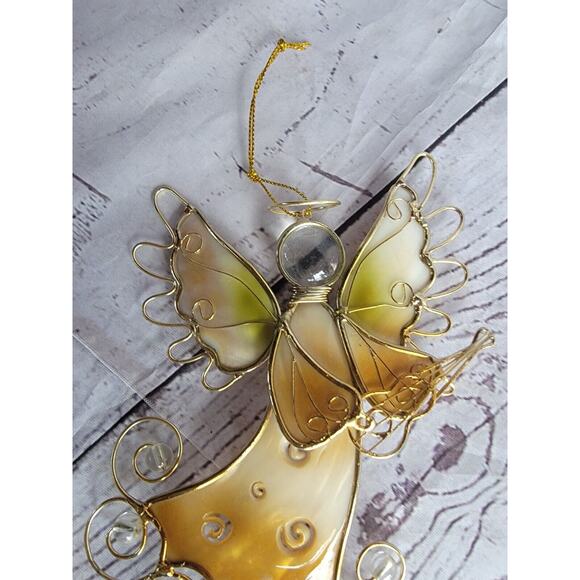 Capiz Shell / Stain Glass Angel Ornament With Violin - Picture 3 of 6